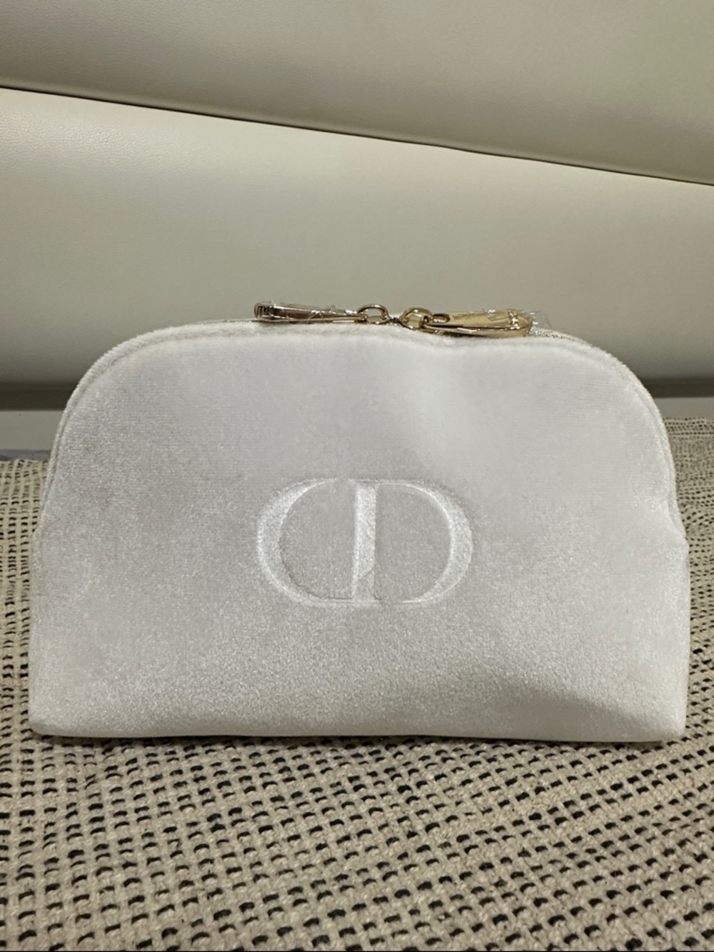 White Velvet Cosmetic Pouch with Embossed Logo